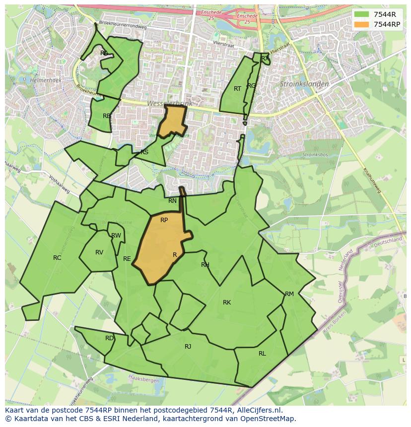 Afbeelding van het postcodegebied 7544 RP op de kaart.