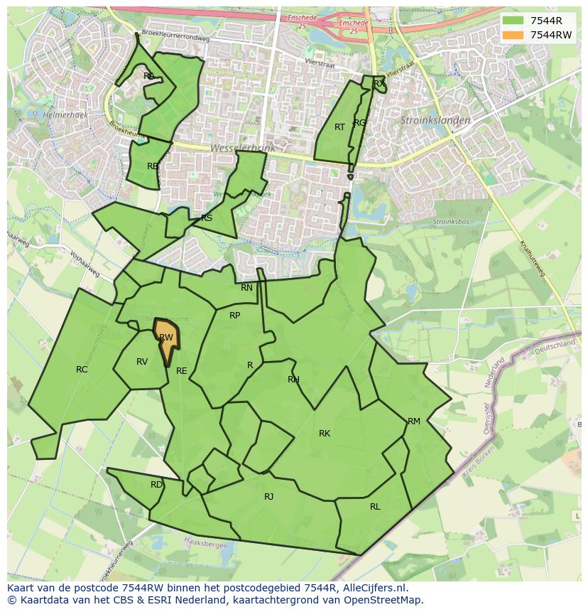 Afbeelding van het postcodegebied 7544 RW op de kaart.