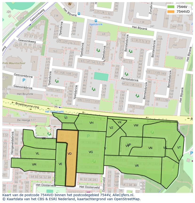 Afbeelding van het postcodegebied 7544 VD op de kaart.