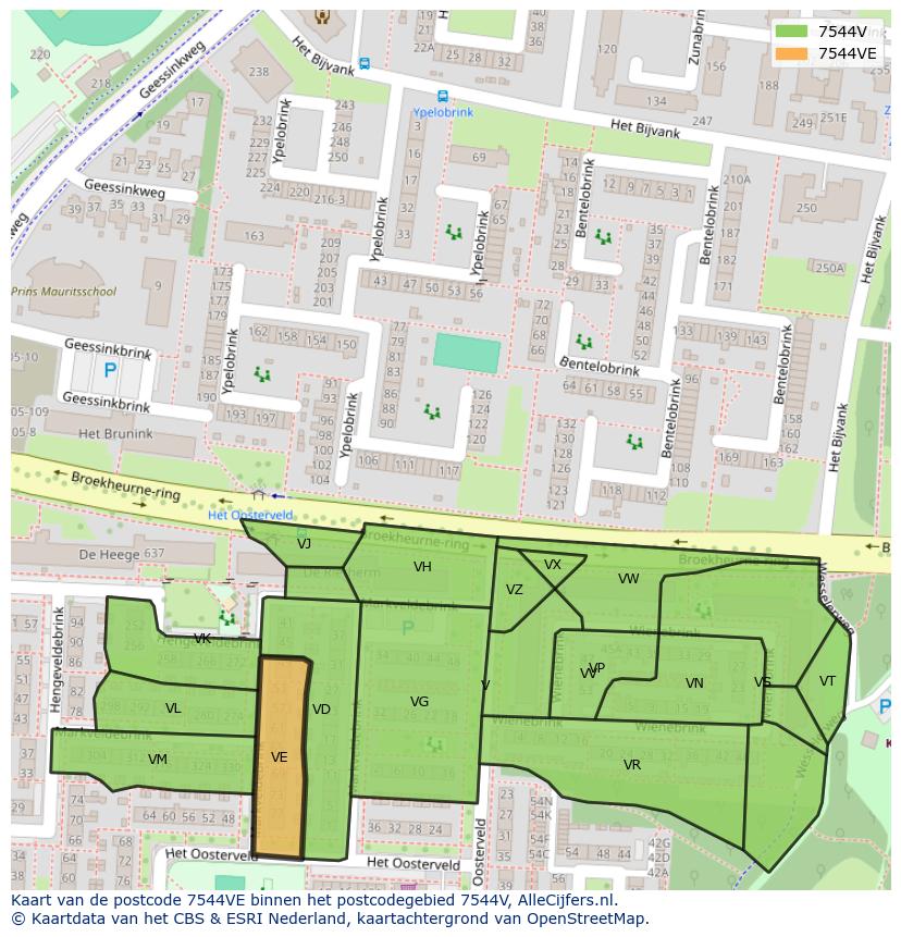 Afbeelding van het postcodegebied 7544 VE op de kaart.