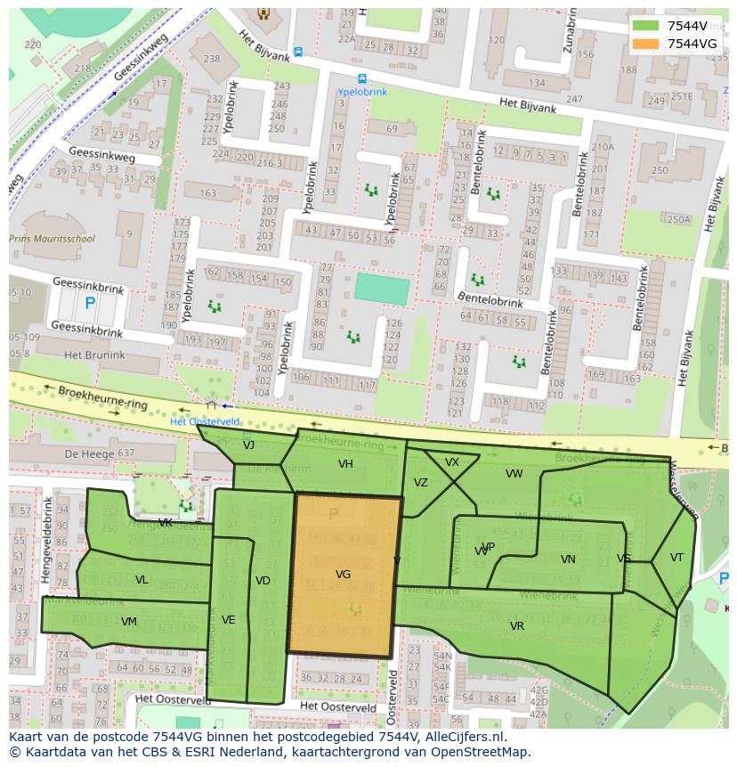 Afbeelding van het postcodegebied 7544 VG op de kaart.