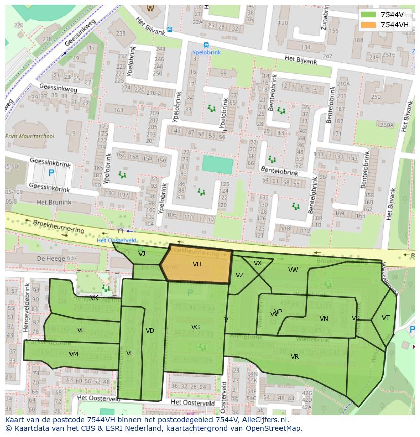 Afbeelding van het postcodegebied 7544 VH op de kaart.