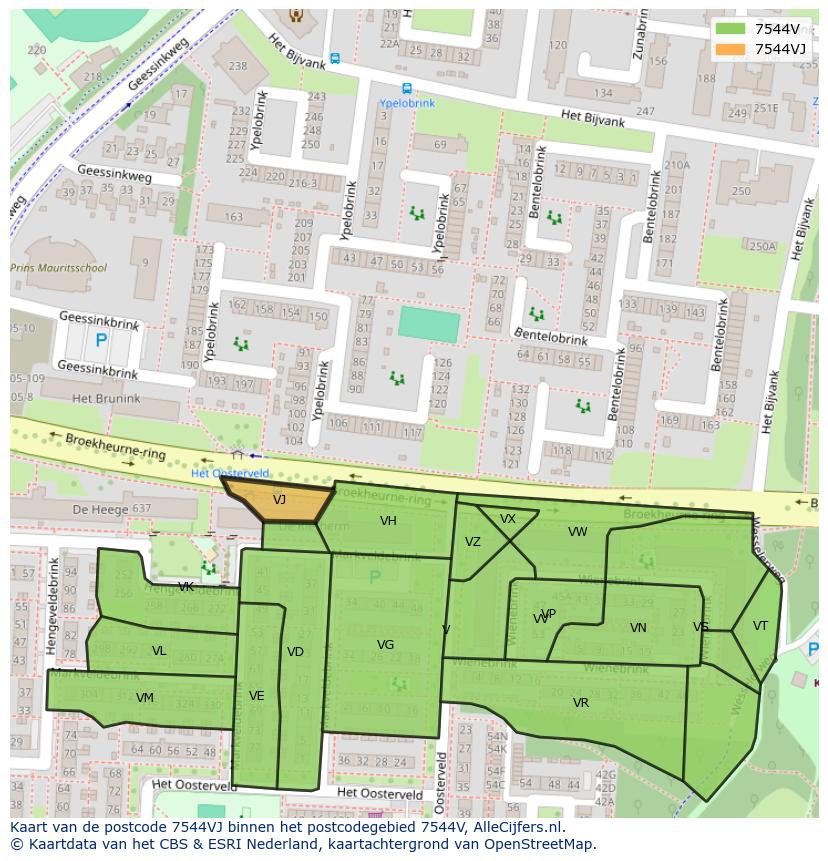 Afbeelding van het postcodegebied 7544 VJ op de kaart.