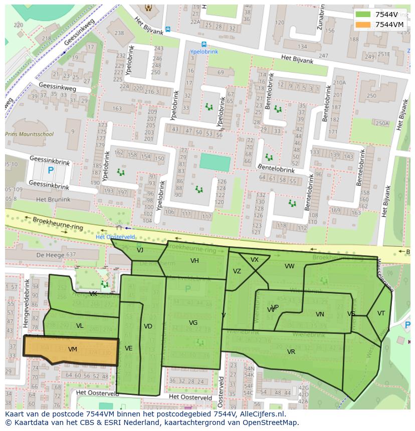 Afbeelding van het postcodegebied 7544 VM op de kaart.