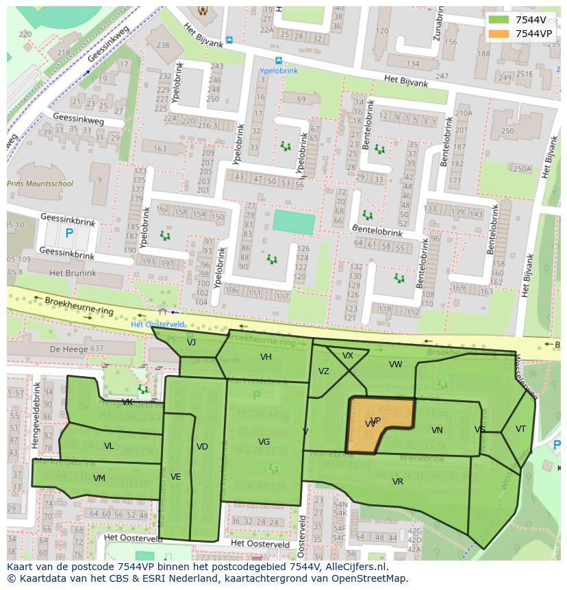 Afbeelding van het postcodegebied 7544 VP op de kaart.