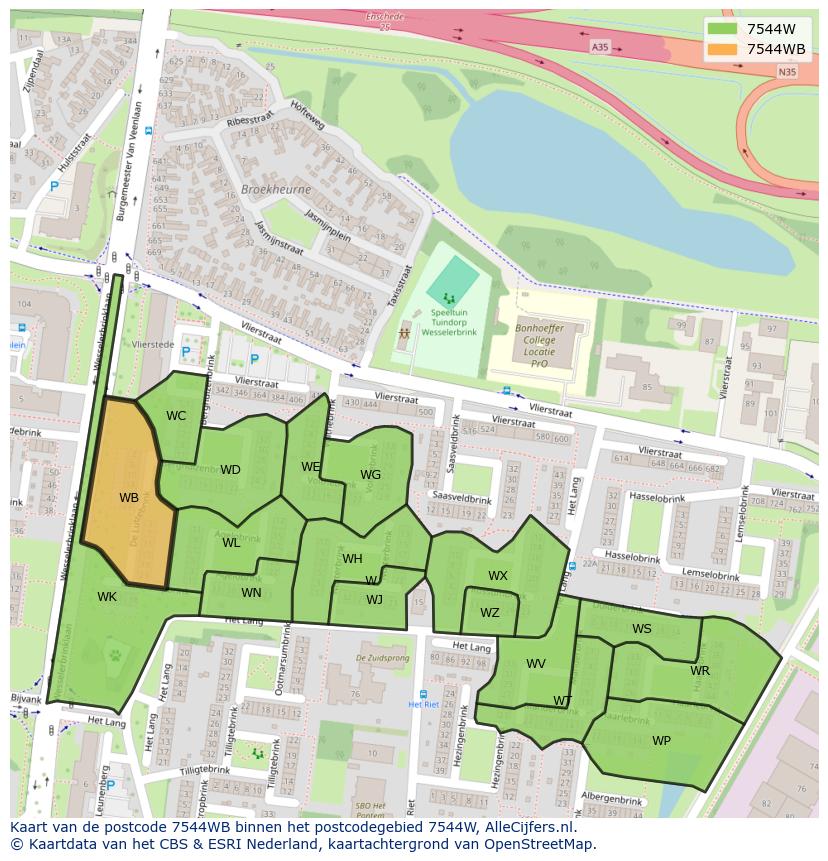 Afbeelding van het postcodegebied 7544 WB op de kaart.
