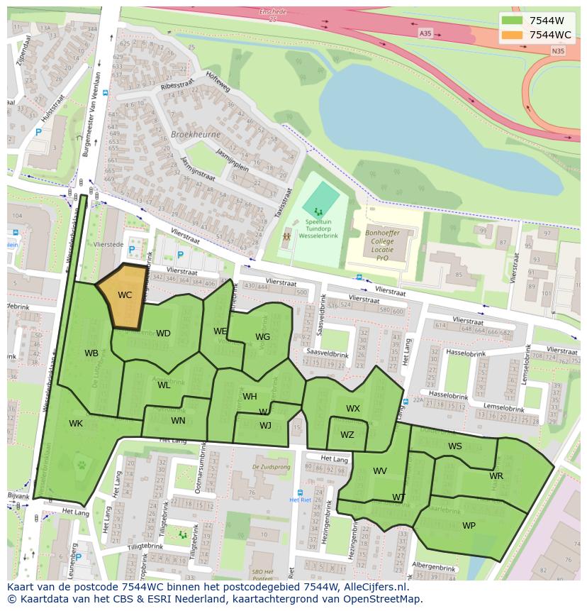Afbeelding van het postcodegebied 7544 WC op de kaart.
