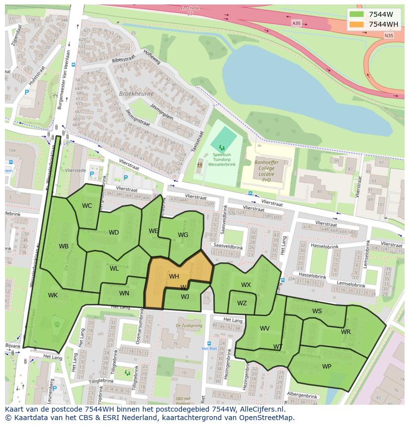 Afbeelding van het postcodegebied 7544 WH op de kaart.