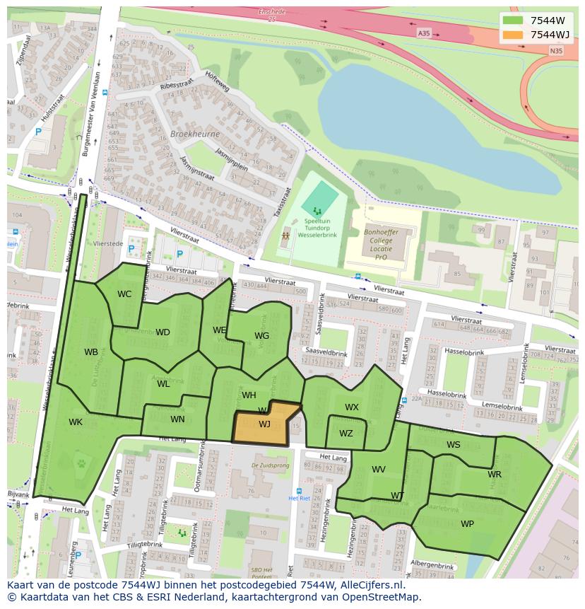Afbeelding van het postcodegebied 7544 WJ op de kaart.