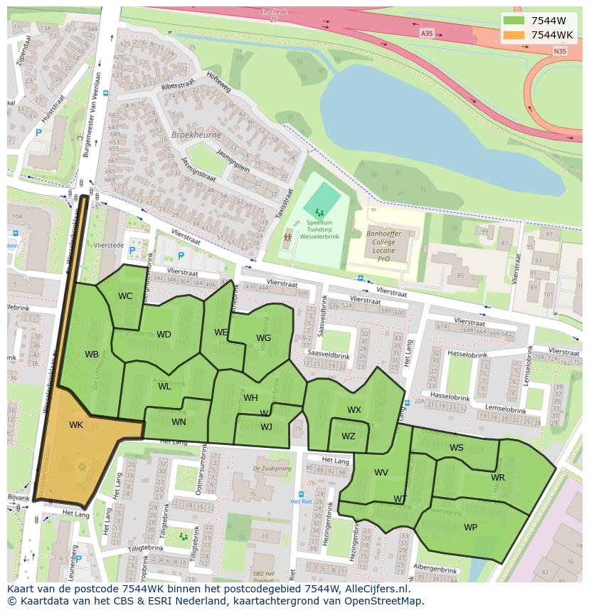 Afbeelding van het postcodegebied 7544 WK op de kaart.
