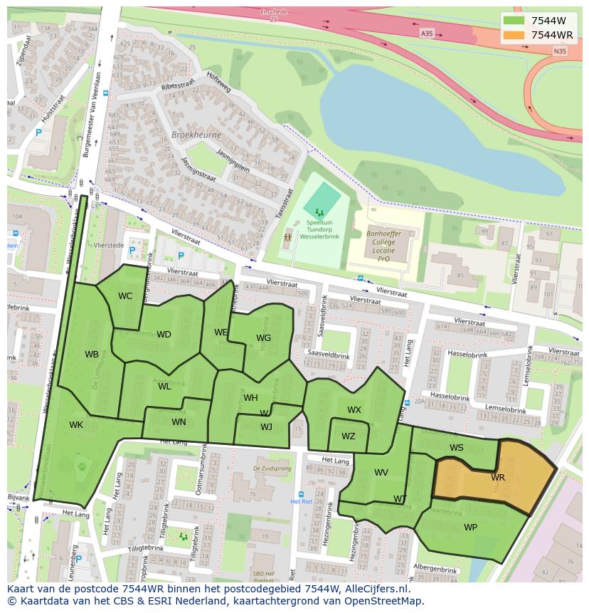 Afbeelding van het postcodegebied 7544 WR op de kaart.