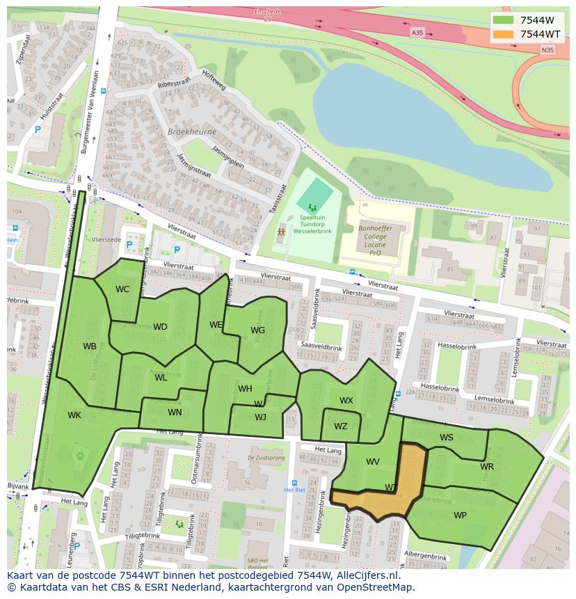 Afbeelding van het postcodegebied 7544 WT op de kaart.