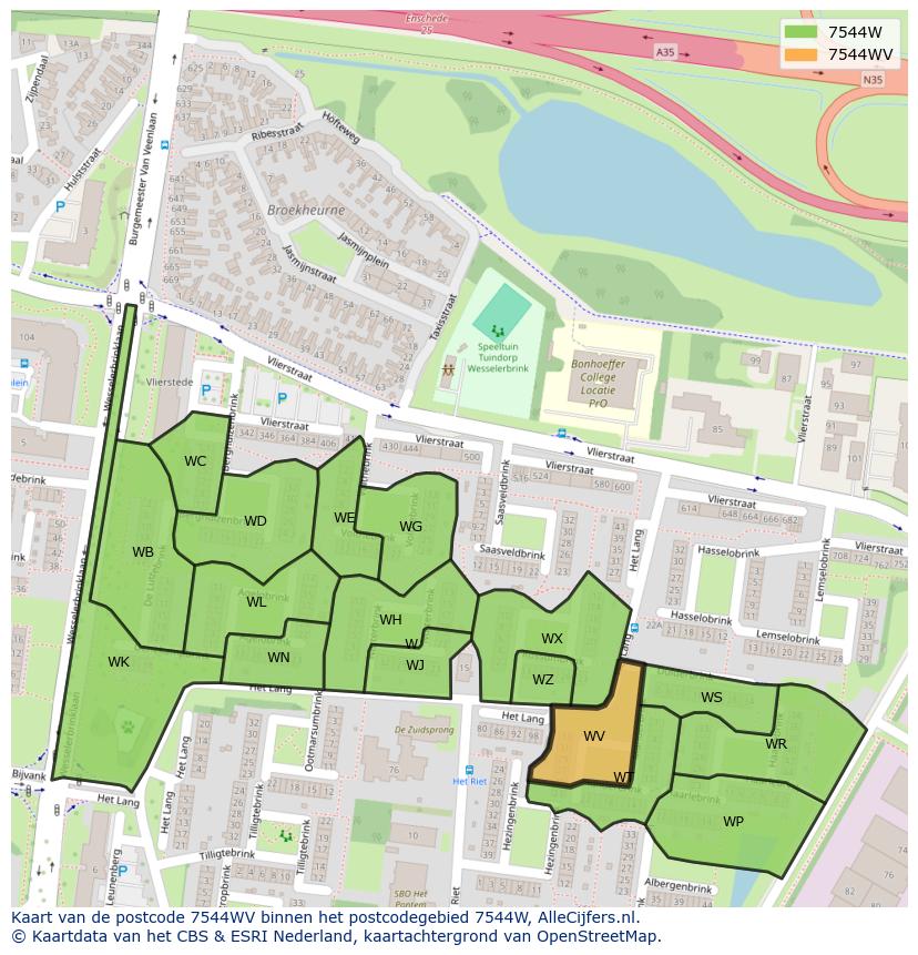 Afbeelding van het postcodegebied 7544 WV op de kaart.