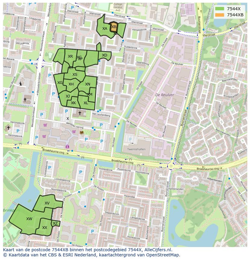 Afbeelding van het postcodegebied 7544 XB op de kaart.