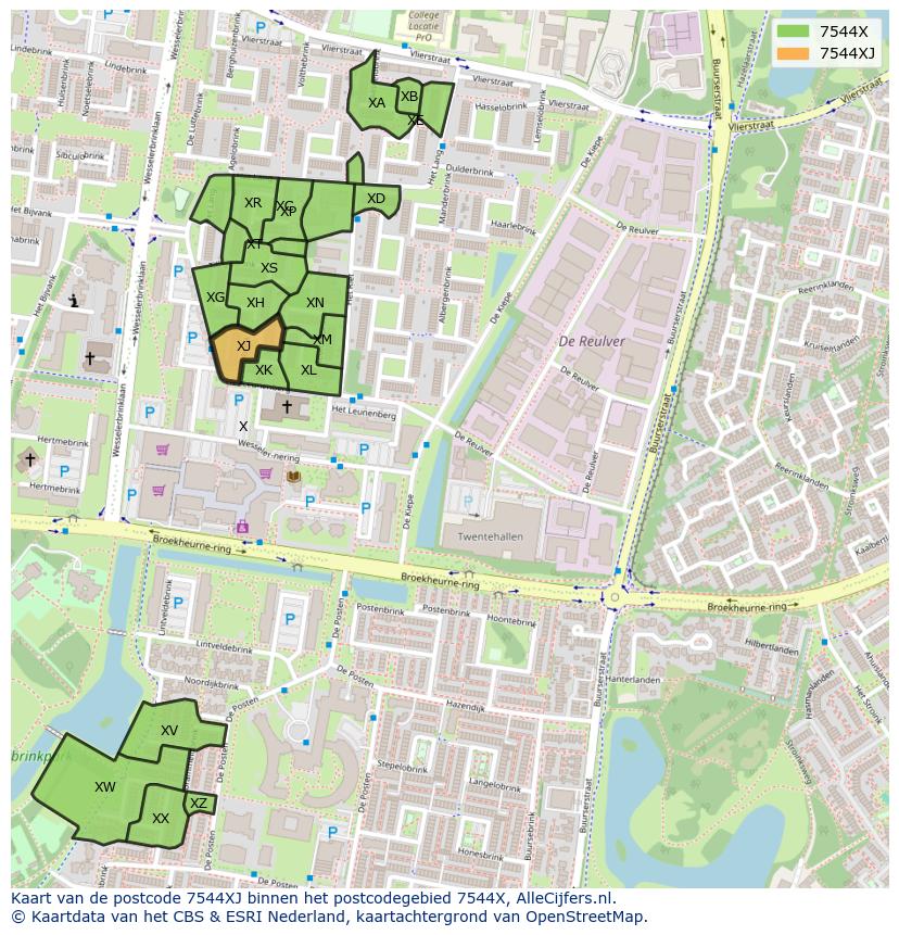 Afbeelding van het postcodegebied 7544 XJ op de kaart.