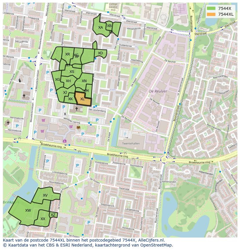 Afbeelding van het postcodegebied 7544 XL op de kaart.