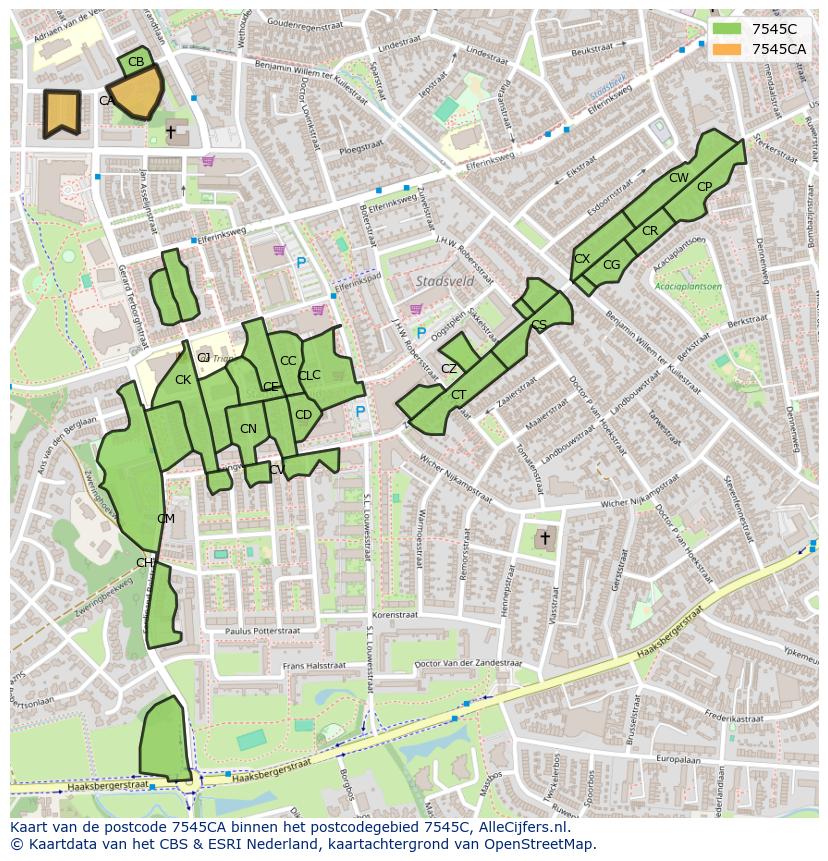 Afbeelding van het postcodegebied 7545 CA op de kaart.