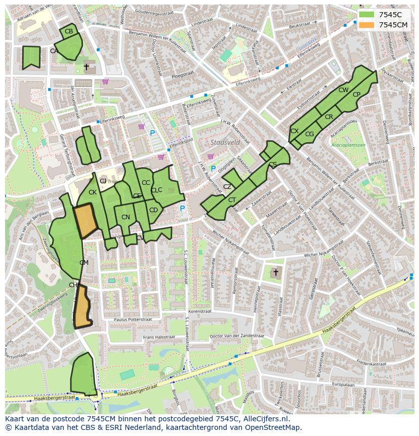 Afbeelding van het postcodegebied 7545 CM op de kaart.