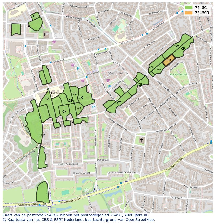 Afbeelding van het postcodegebied 7545 CR op de kaart.