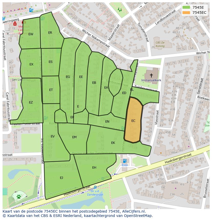 Afbeelding van het postcodegebied 7545 EC op de kaart.