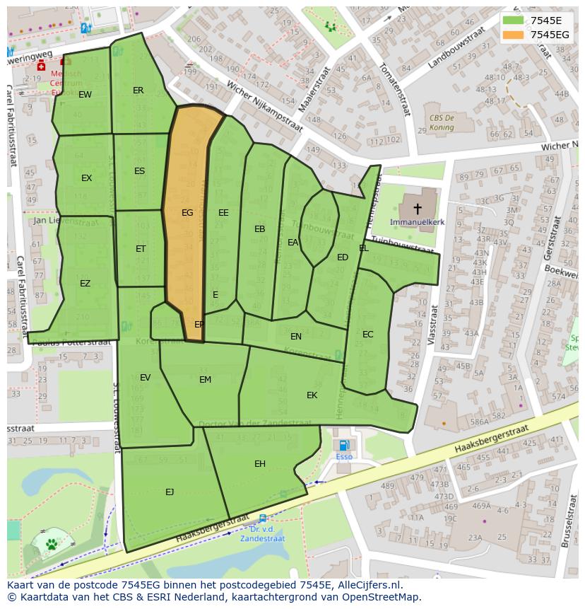 Afbeelding van het postcodegebied 7545 EG op de kaart.