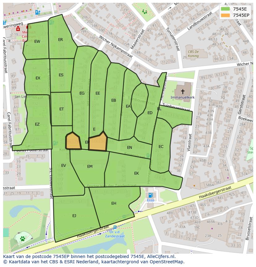 Afbeelding van het postcodegebied 7545 EP op de kaart.