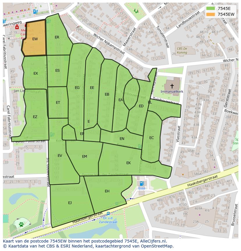 Afbeelding van het postcodegebied 7545 EW op de kaart.