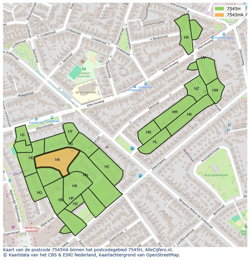 Afbeelding van het postcodegebied 7545 HA op de kaart.