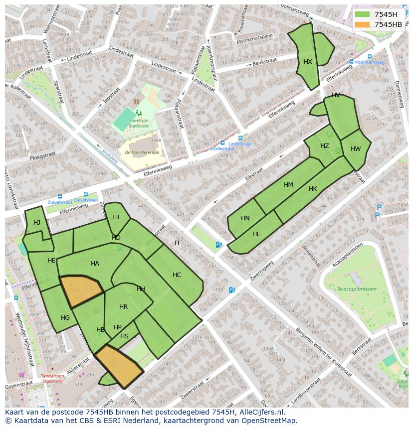 Afbeelding van het postcodegebied 7545 HB op de kaart.