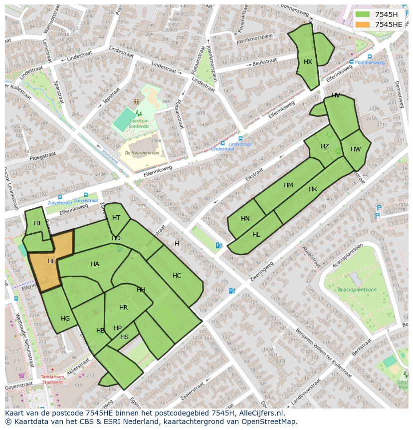 Afbeelding van het postcodegebied 7545 HE op de kaart.