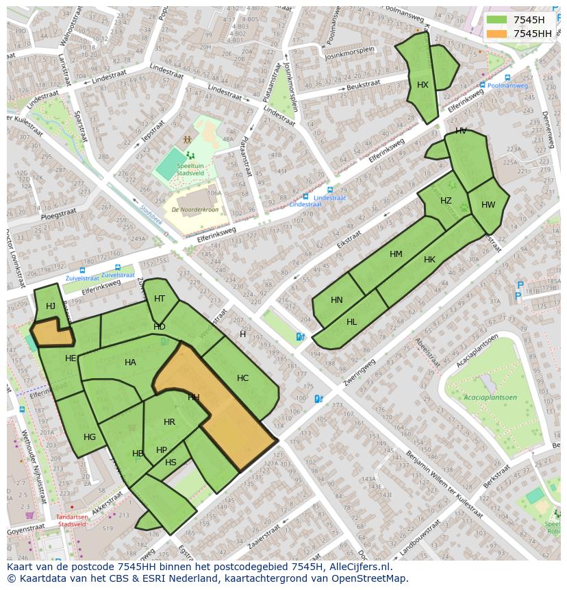 Afbeelding van het postcodegebied 7545 HH op de kaart.
