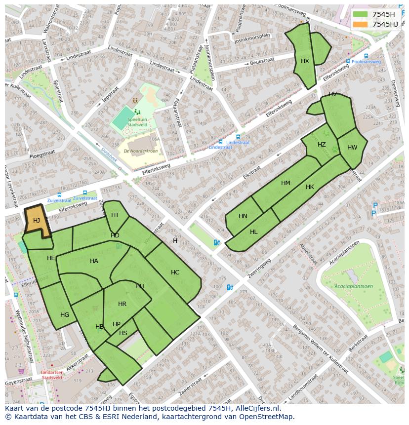 Afbeelding van het postcodegebied 7545 HJ op de kaart.