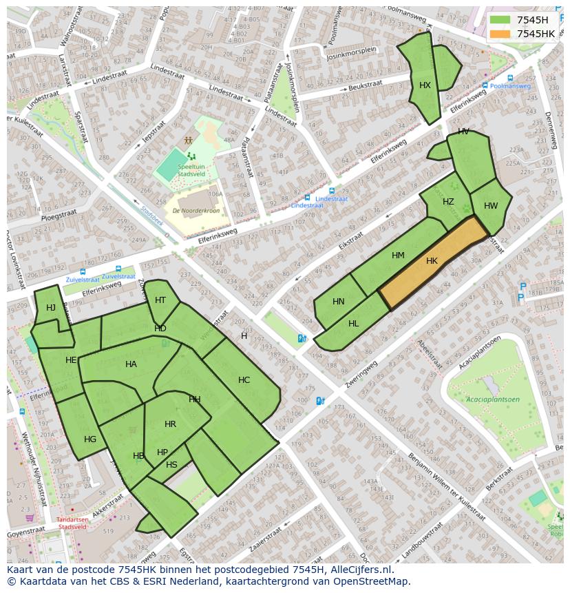Afbeelding van het postcodegebied 7545 HK op de kaart.