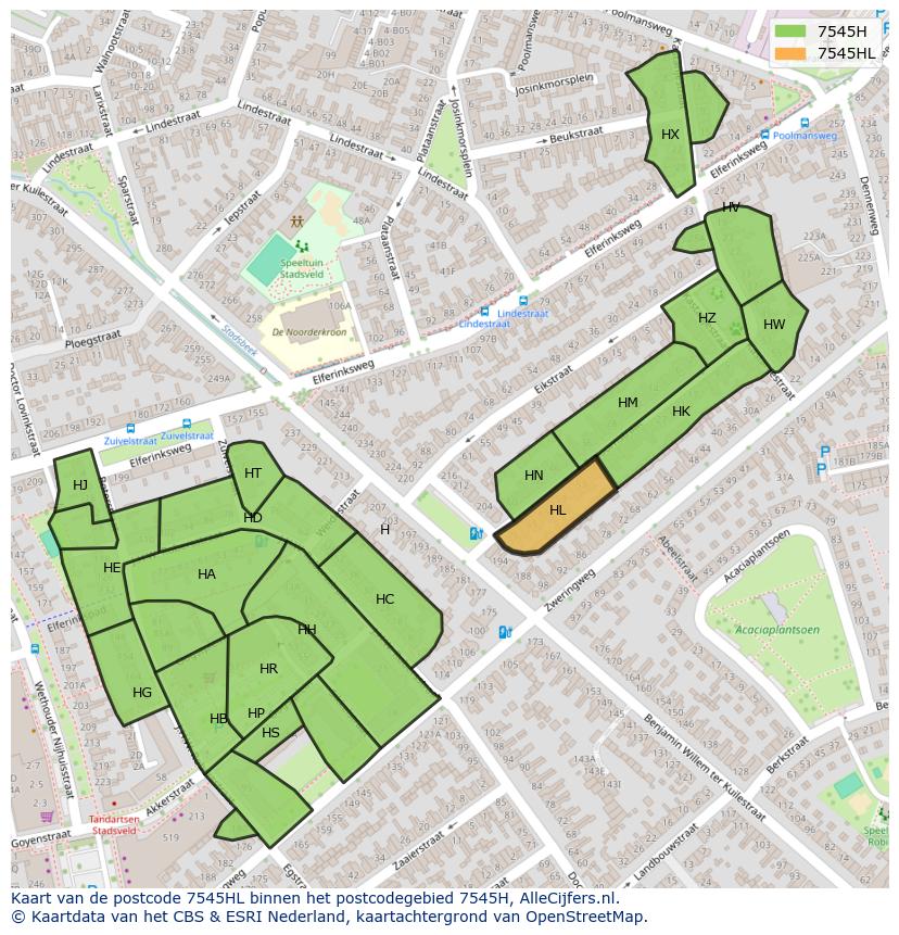 Afbeelding van het postcodegebied 7545 HL op de kaart.