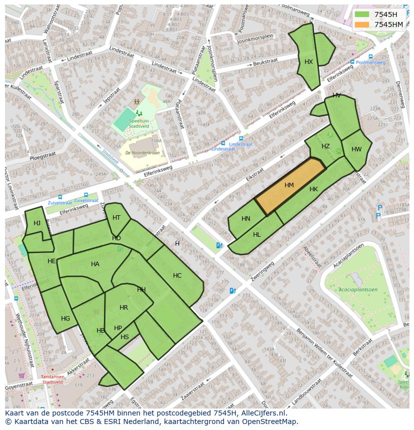 Afbeelding van het postcodegebied 7545 HM op de kaart.