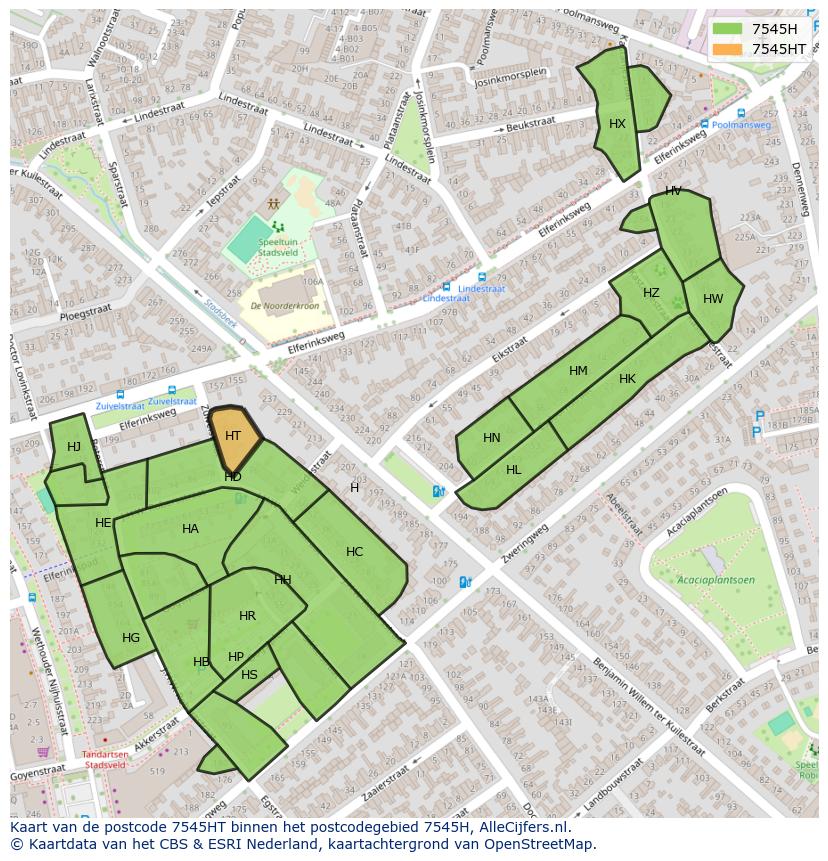 Afbeelding van het postcodegebied 7545 HT op de kaart.