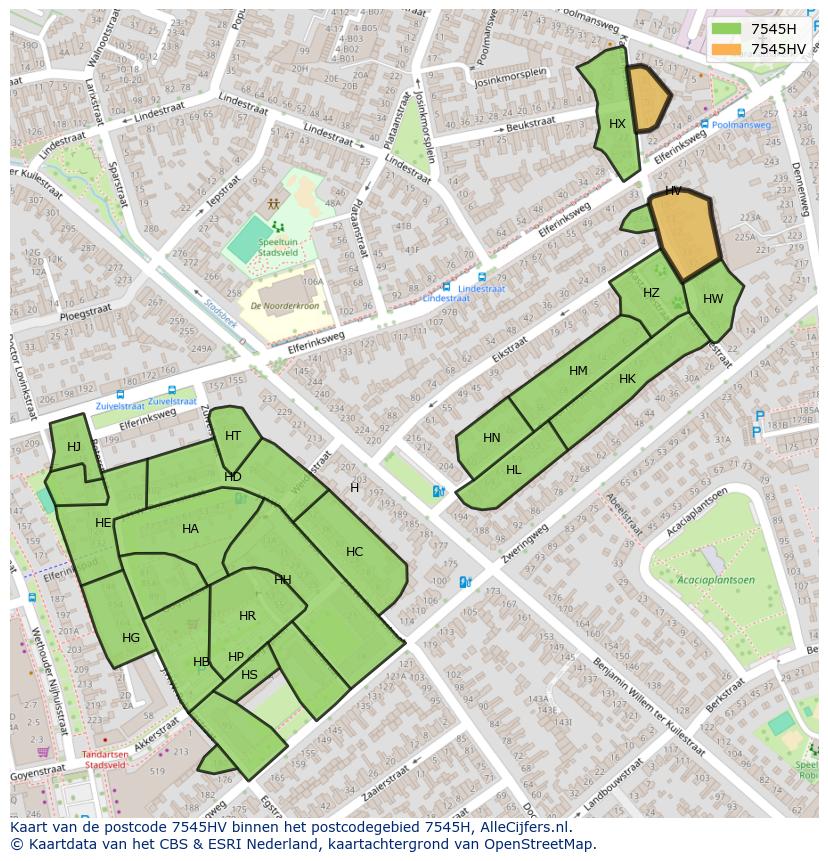 Afbeelding van het postcodegebied 7545 HV op de kaart.
