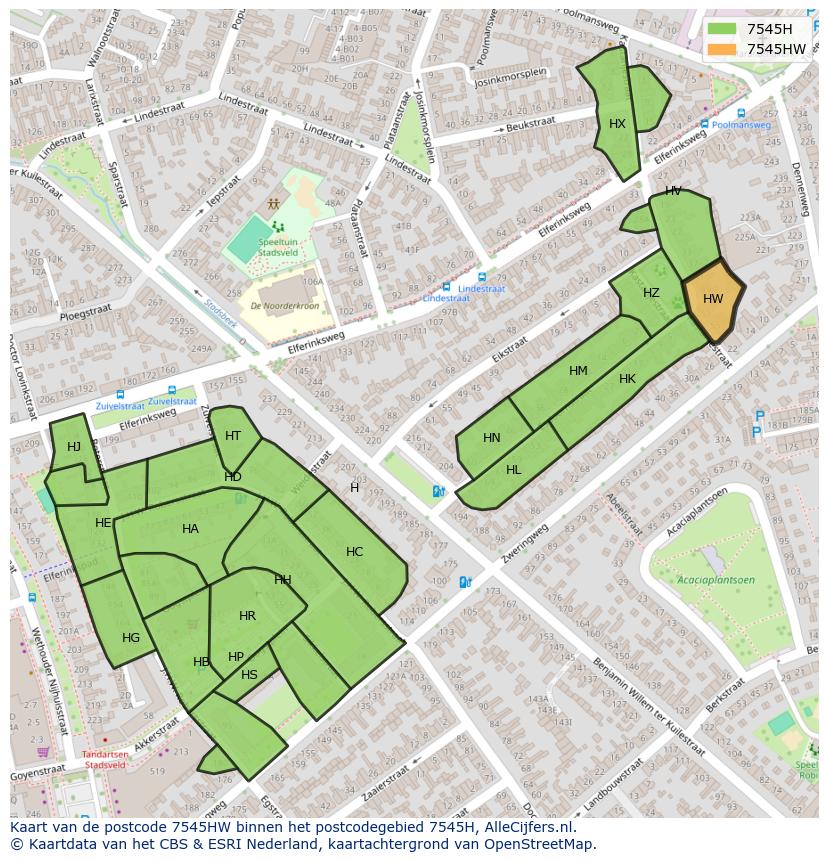 Afbeelding van het postcodegebied 7545 HW op de kaart.