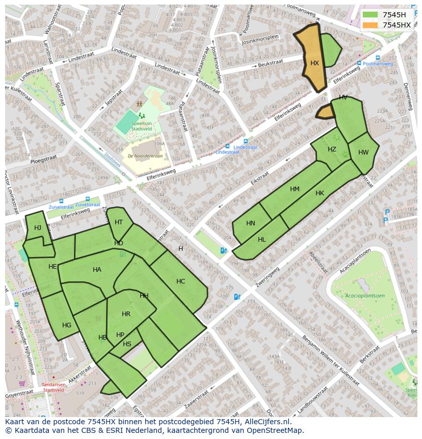 Afbeelding van het postcodegebied 7545 HX op de kaart.