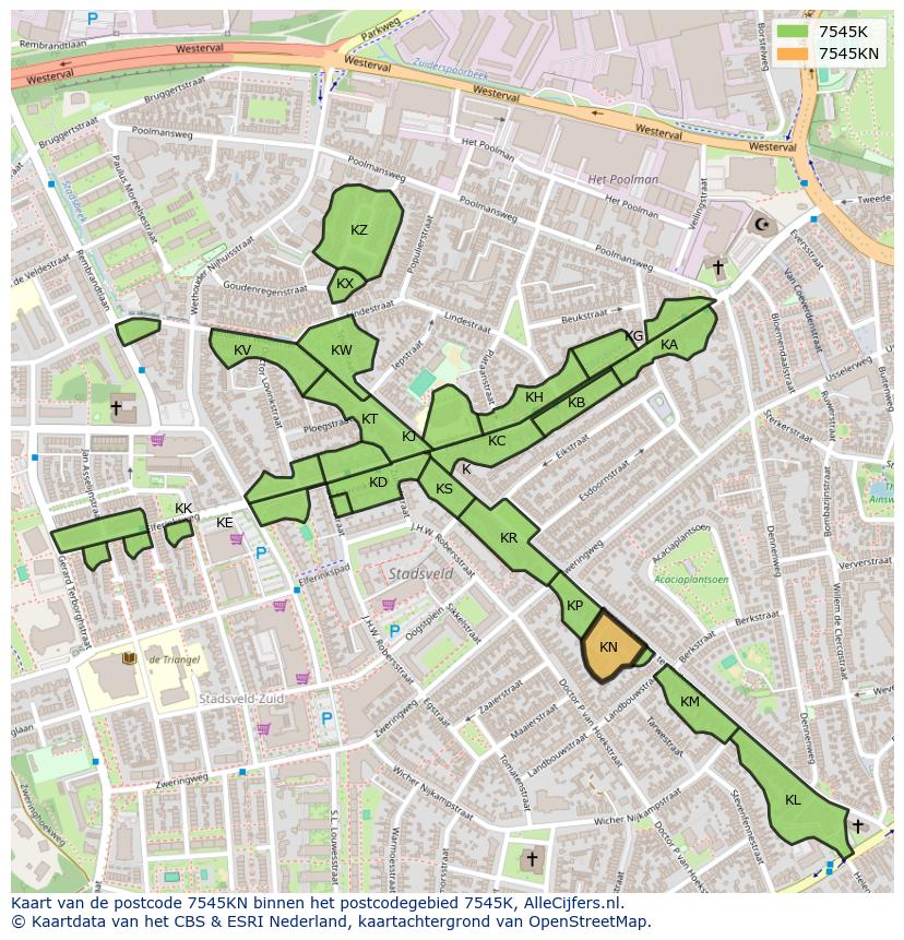 Afbeelding van het postcodegebied 7545 KN op de kaart.