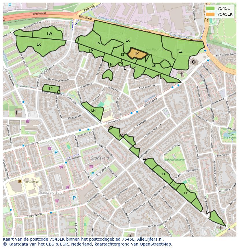 Afbeelding van het postcodegebied 7545 LK op de kaart.