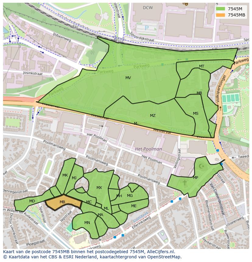 Afbeelding van het postcodegebied 7545 MB op de kaart.