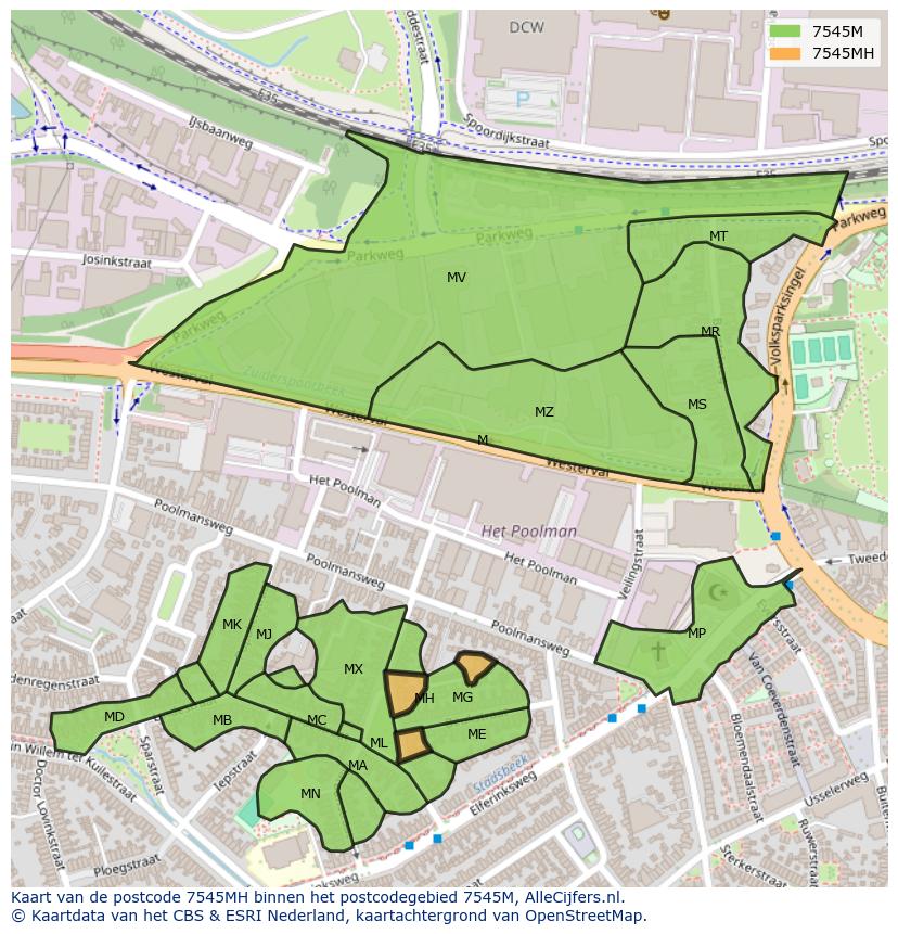 Afbeelding van het postcodegebied 7545 MH op de kaart.