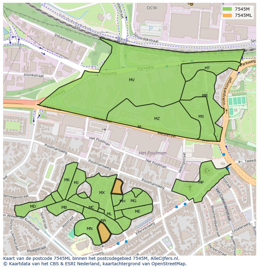 Afbeelding van het postcodegebied 7545 ML op de kaart.
