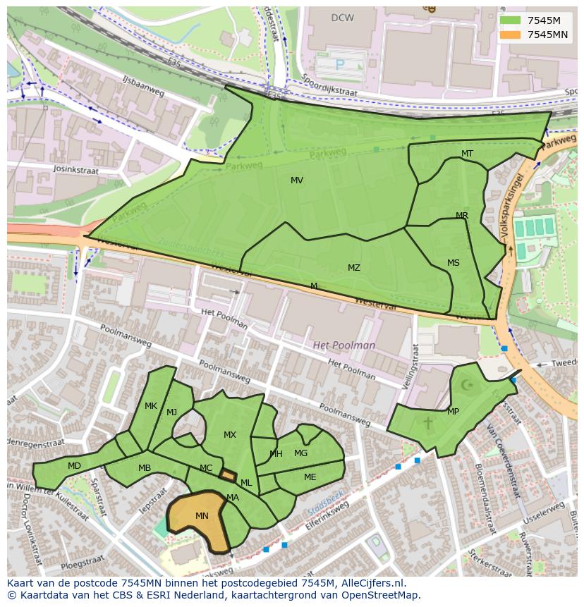 Afbeelding van het postcodegebied 7545 MN op de kaart.