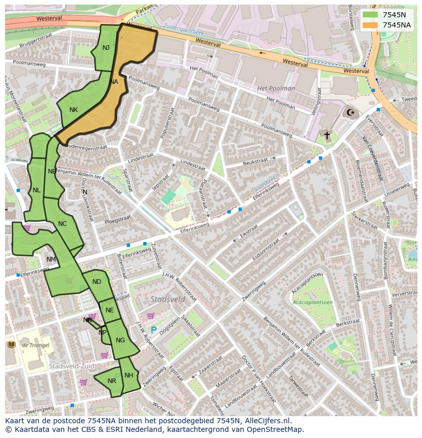 Afbeelding van het postcodegebied 7545 NA op de kaart.
