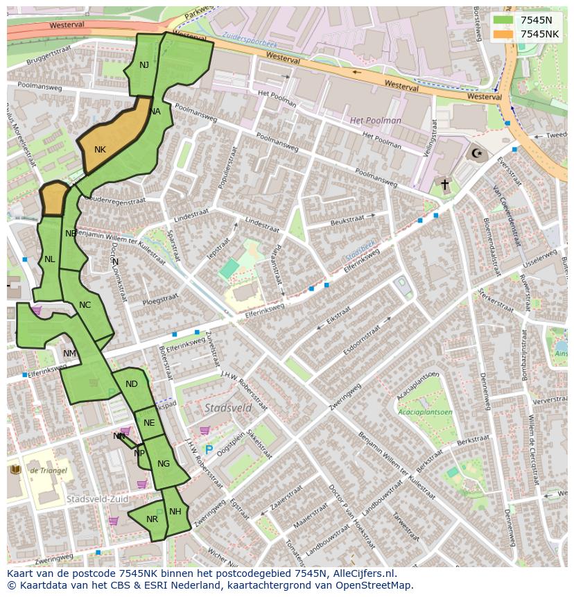 Afbeelding van het postcodegebied 7545 NK op de kaart.