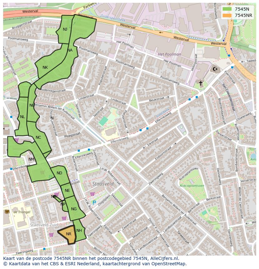 Afbeelding van het postcodegebied 7545 NR op de kaart.