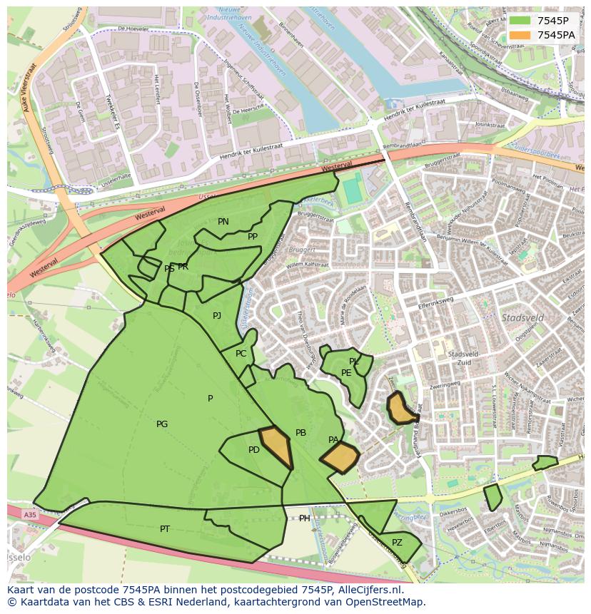 Afbeelding van het postcodegebied 7545 PA op de kaart.