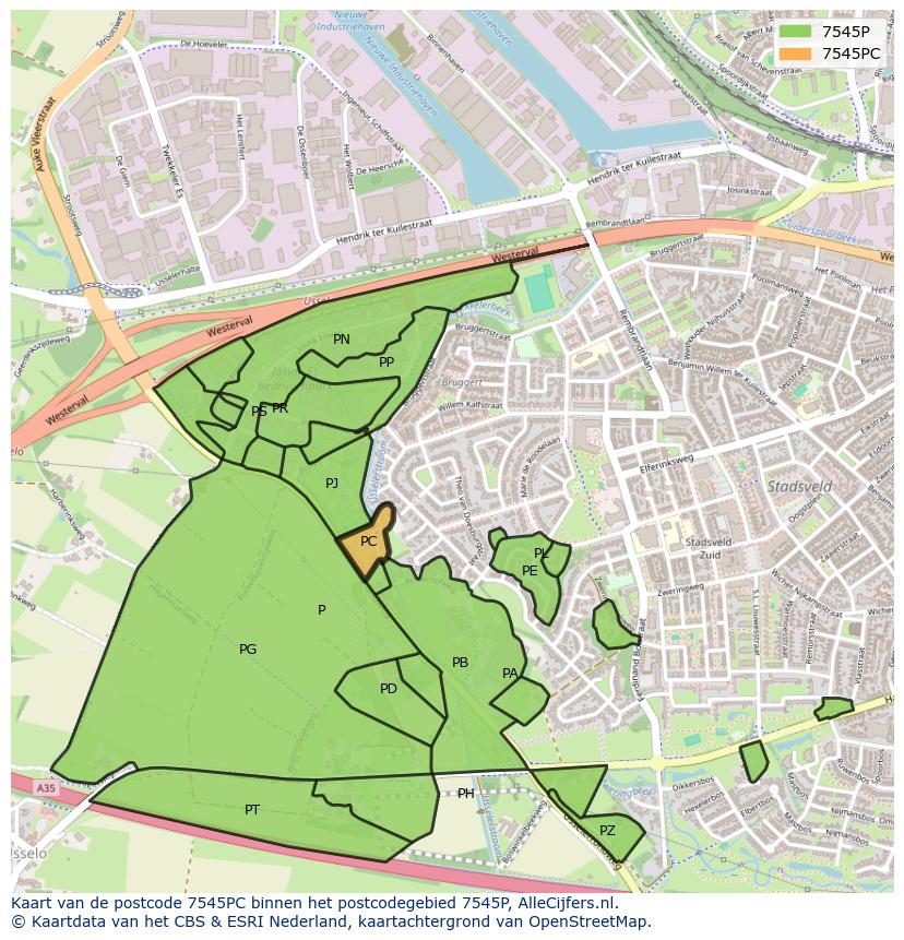 Afbeelding van het postcodegebied 7545 PC op de kaart.